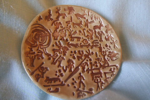 Brown and Tan Cave Drawing Embossed Small TRinket Dish