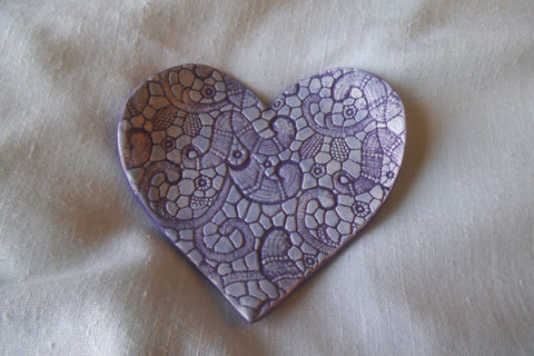 Blue and Purple Lace Embossed Heart Trinket Dish