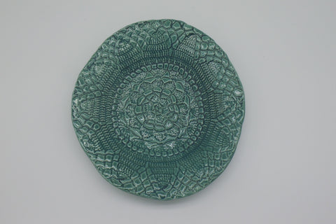 Teal Lace Embossed Freeform Trinket Dish